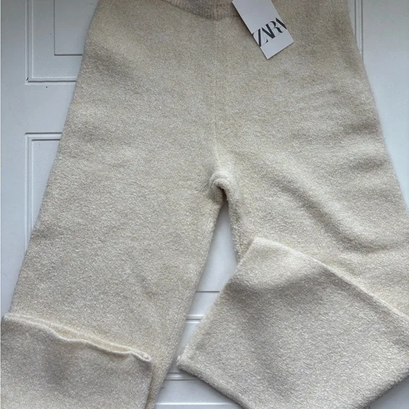 NWT Zara High Rise Boucle Sweater Pants Ivory/Metallic Size Medium - Picture 4 of 9